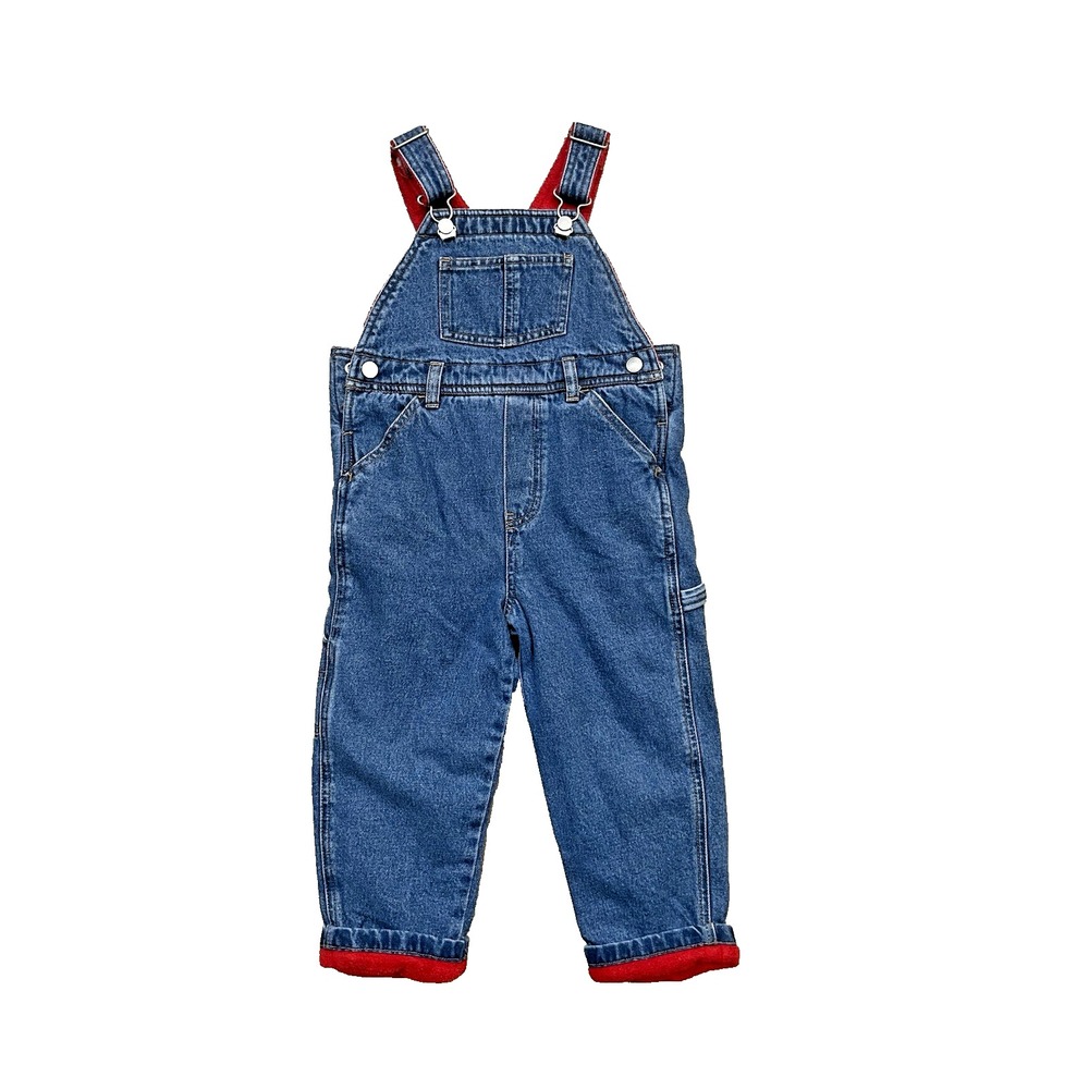 Vtg Y2K Old Navy Toddlers Fleece Lined Denim Overalls Size 3T Straps Pockets‎